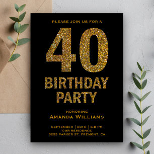 Faux Gold Glitter 40th Birthday Party Invitation