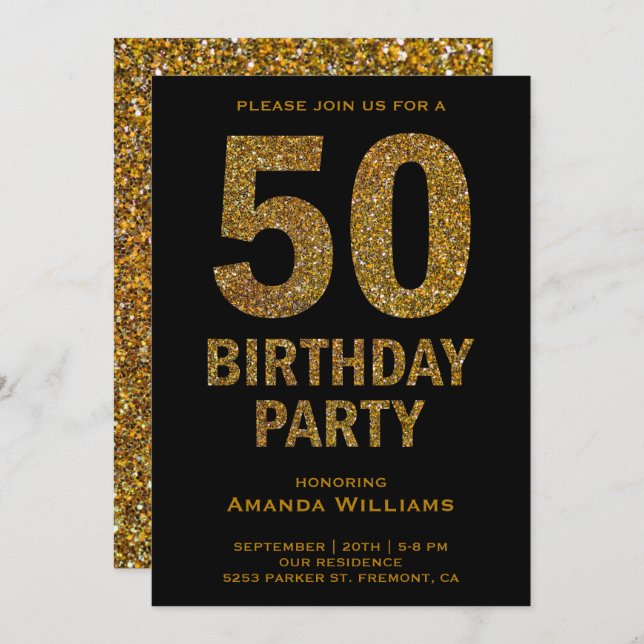 Faux Gold Glitter 50th Birthday Party Invitation (Front/Back)