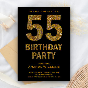 Faux Gold Glitter 55th Birthday Party Invitation