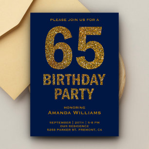 Faux Gold Glitter 65th Birthday Party Invitation