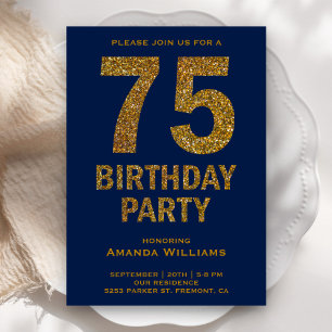 Faux Gold Glitter 75th Birthday Party Invitation