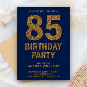 Faux Gold Glitter 85th Birthday Party Invitation