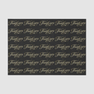 Faux Gold Glitter And Black Thank You Pattern Tissue Paper