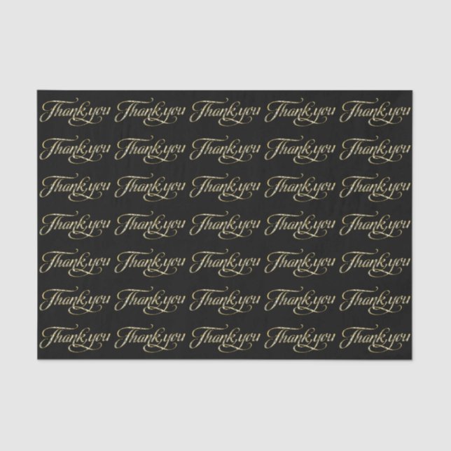 Faux Gold Glitter And Black Thank You Pattern Tissue Paper (Front)