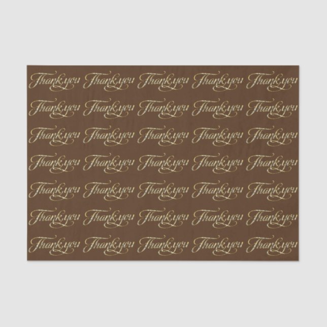 Faux Gold Glitter And Brown Thank You Pattern Tissue Paper (Front)