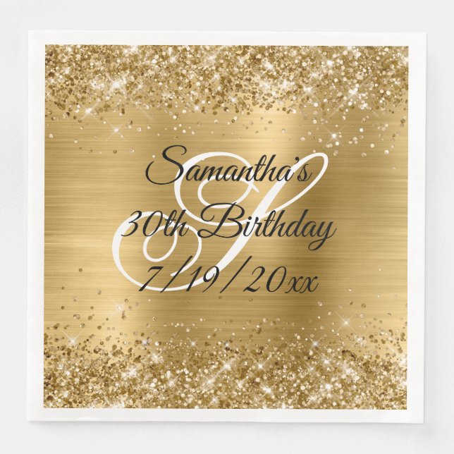 Faux Gold Glitter and Foil 30th Birthday Napkin (Front)