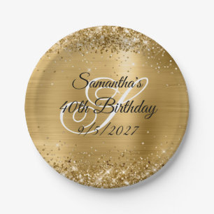 Faux Gold Glitter and Foil 40th Birthday Paper Plate