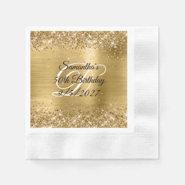 Faux Gold Glitter and Foil 50th Birthday Napkin (Front)