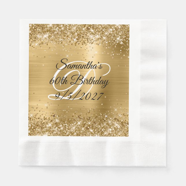 Faux Gold Glitter and Foil 60th Birthday Napkin (Front)