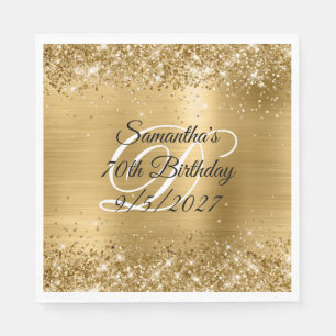 Faux Gold Glitter and Foil 70th Birthday Napkin