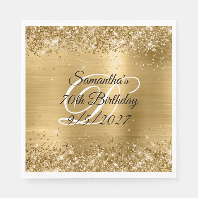 Faux Gold Glitter and Foil 70th Birthday Napkin (Front)