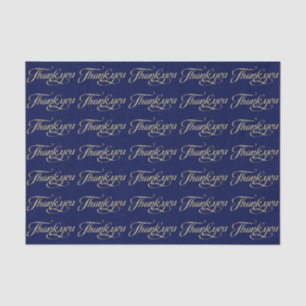 Faux Gold Glitter And Navy Blue Thank You Pattern Tissue Paper