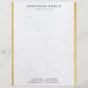 Faux Gold Glitter And White Marble Modern Template Custom Letterhead