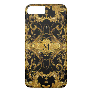 Faux Gold Glitter Art Nouveau Scroll Black Damask iPhone 8 Plus/7 Plus Case