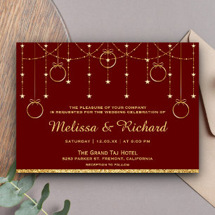 Faux Gold Glitter Baubles Red Christmas Wedding Invitation