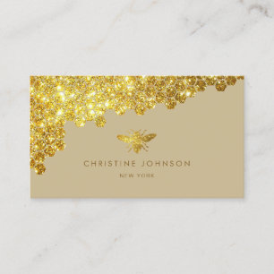 faux gold glitter bee business card