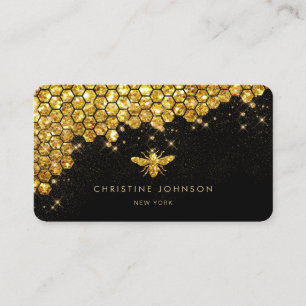 faux gold glitter bee business card