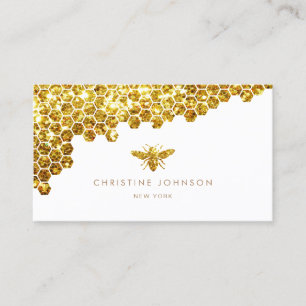 faux gold glitter bee business card