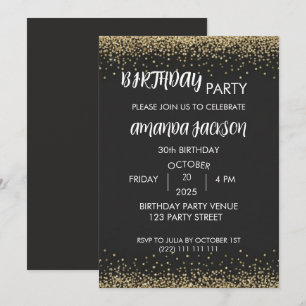 Faux Gold Glitter Black 30th Birthday Invitation