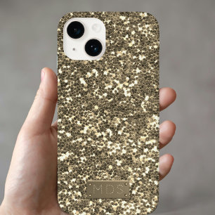 Faux Gold Glitter Bling Sparkle Monogram iPhone 15 Case