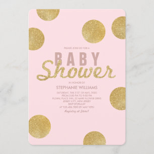 Faux Gold Glitter Blush Pink Baby Shower Invite