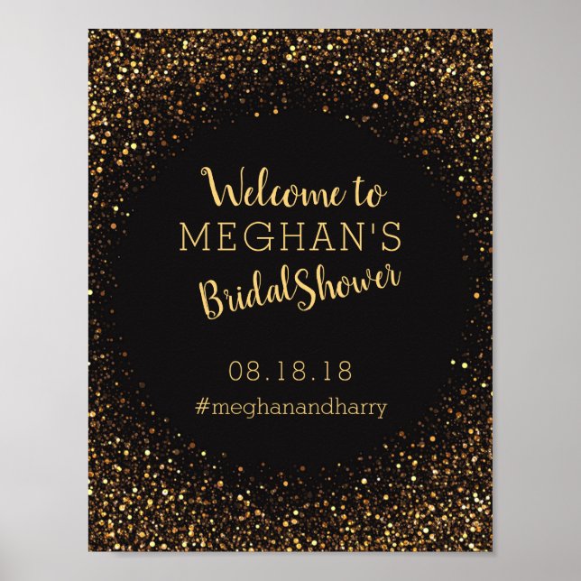 Faux Gold Glitter Bridal Shower Welcome Sign Black (Front)