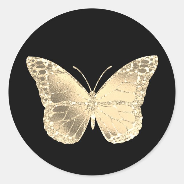faux gold glitter butterfly classic round sticker (Front)