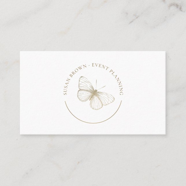 Faux Gold Glitter Butterfly Logo Business Card (Front)