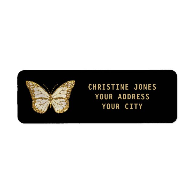 faux gold glitter butterfly return address label (Front)