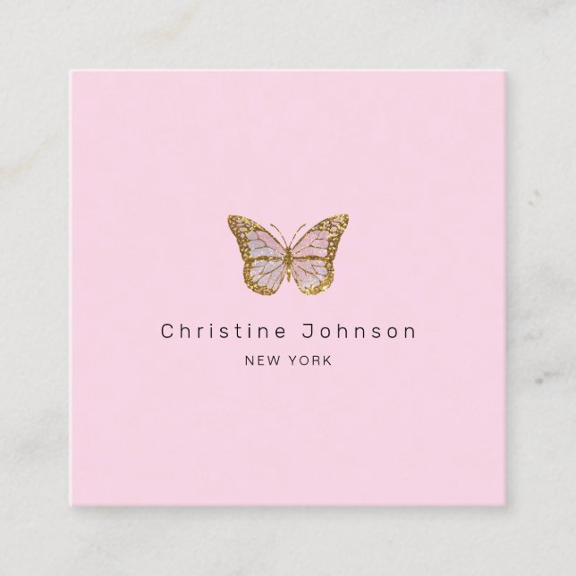 faux gold glitter butterfly square business card (Front)