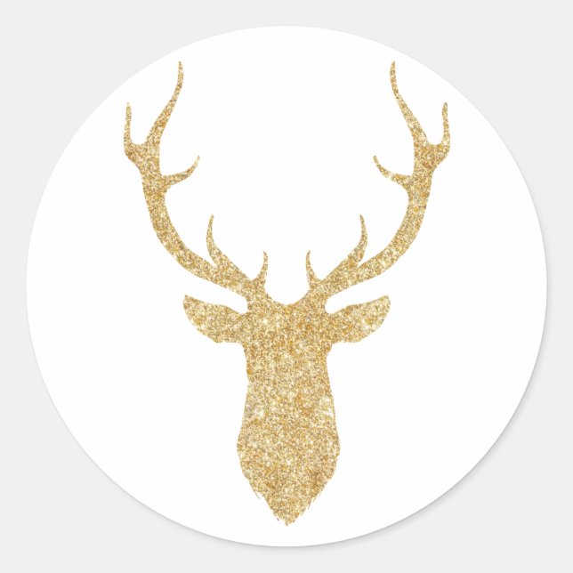 Faux Gold Glitter Christmas Deer Classic Round Sticker (Front)
