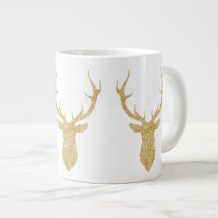 Faux Gold Glitter Christmas Deer Large Coffee Mug
