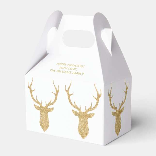 Faux Gold Glitter Christmas Deer Personalised Favour Box (Front Side)