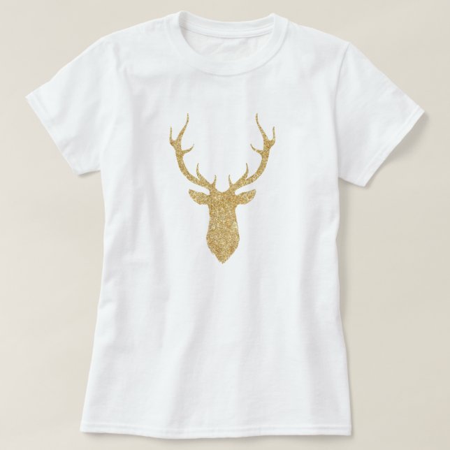 Faux Gold Glitter Christmas Deer T-Shirt (Design Front)