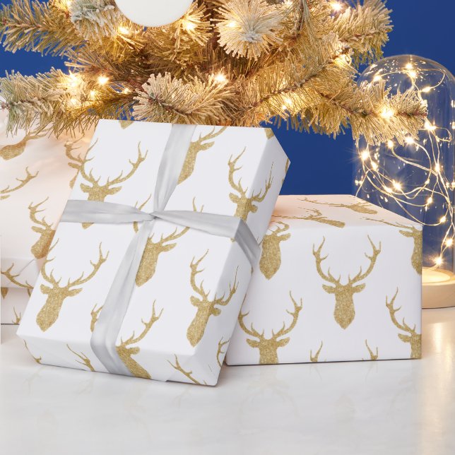 Faux Gold Glitter Christmas Deer Wrapping Paper (Holidays)