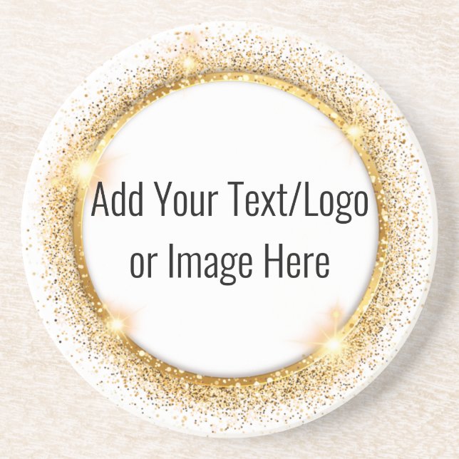 Faux Gold Glitter Circle Frame Sandstone Coaster (Front)