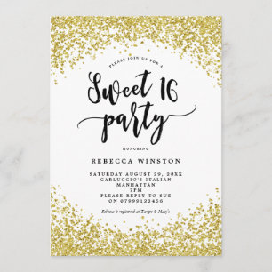 faux gold glitter confetti sweet 16 invitation