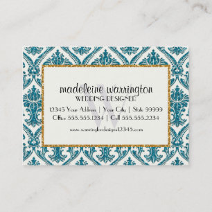 Faux Gold Glitter Damask Floral Pattern Business Card