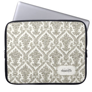 Faux Gold Glitter Damask Floral Pattern Customised Laptop Sleeve