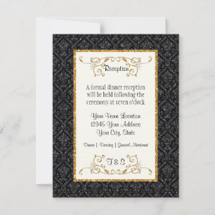 Faux Gold Glitter Damask Ticket Style Reception Invitation