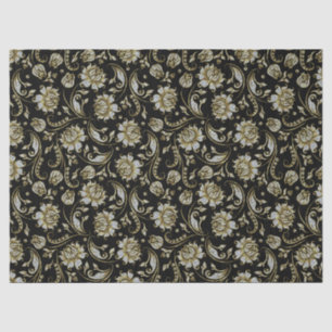 Faux Gold & Glitter Damasks Black Background Tissue Paper