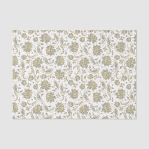 Faux Gold & Glitter Damasks White Background Tissue Paper