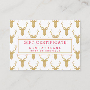 Faux Gold Glitter Deer Christmas Gift Certificate