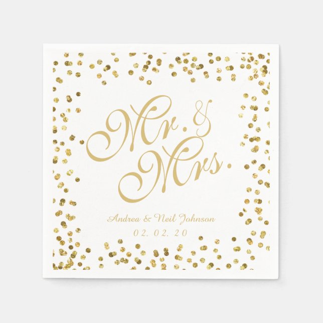 Faux Gold Glitter Elegant Mr. and Mrs. Wedding Napkin (Front)