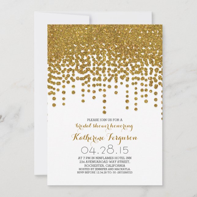 faux gold glitter foil confetti bridal shower invitation (Front)