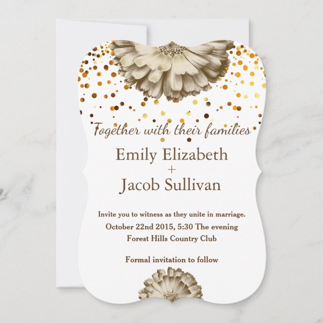 Faux Gold Glitter Foil Daisy Inspired Wedding Save The Date (Front)
