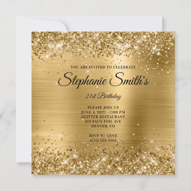 Faux Gold Glitter Foil Monogram 21st Birthday Invitation (Front)