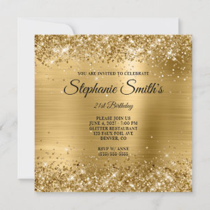 Faux Gold Glitter Foil Monogram 21st Birthday Invitation