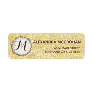 Faux Gold Glitter Foil Pink Return Address Label