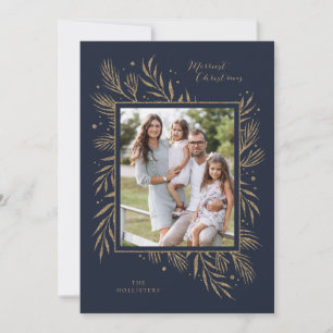 Faux Gold Glitter Foliage Christmas Holiday Card